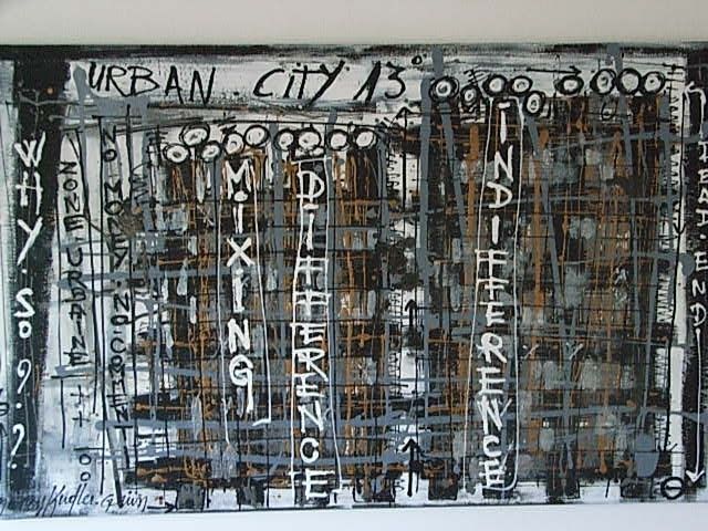 Painting titled "URBAN CITY 13°" by Nancy Grün, Original Artwork, Oil