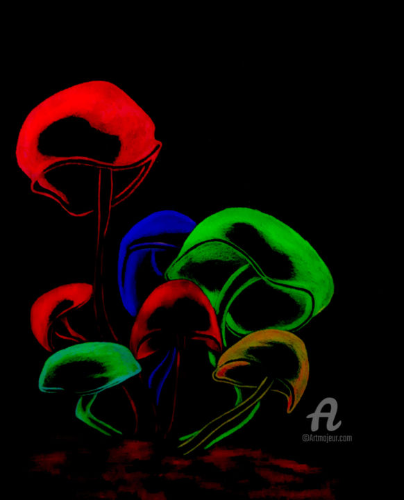 Drawing Colorful Artwork Trippy Mushrooms - Discounts Colorful Artwork
