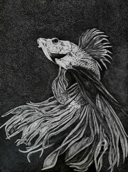 Tekening getiteld "Betta fish" door Nando Poluakan, Origineel Kunstwerk, Balpen