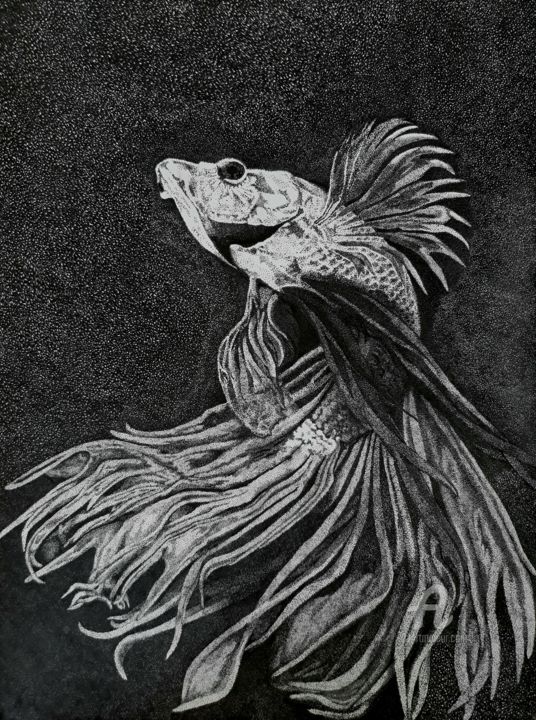 Dibujo titulada "Betta fish" por Nando Poluakan, Obra de arte original, Bolígrafo