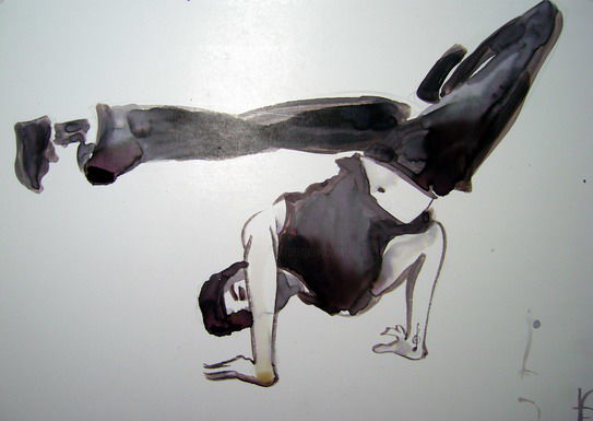 Malerei mit dem Titel "HipHop lavis2" von Frédérique Nanjod, Original-Kunstwerk, Öl