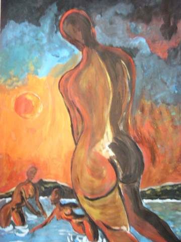 Pintura titulada "mujeres bañandose" por Fernando Millares Basadre, Obra de arte original