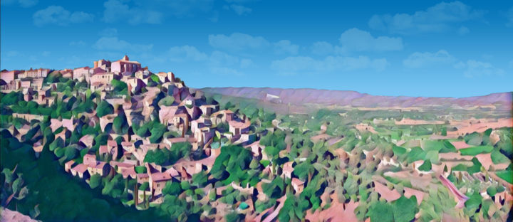 Digital Arts titled "Gordes vue panorami…" by Nanny Silvestre, Original Art, Photo Montage