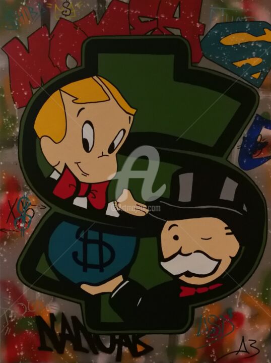 Painting titled "Dollars monopoly" by Nanoab, Original Artwork, Acrylic