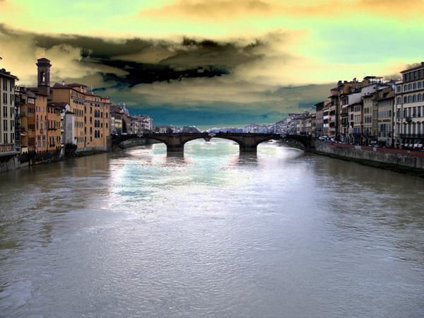 Digital Arts titled "Bridge over Arno af…" by Cris Orfescu, Original Artwork