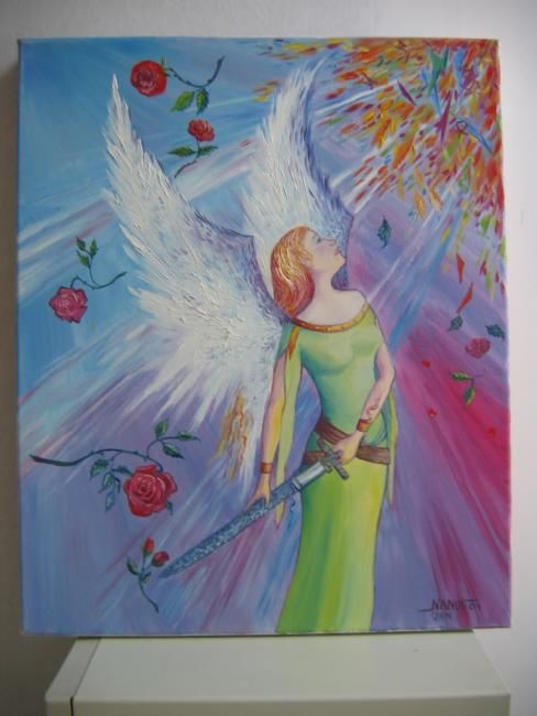 Painting titled "ange gardien" by Nanou, Original Artwork, Oil