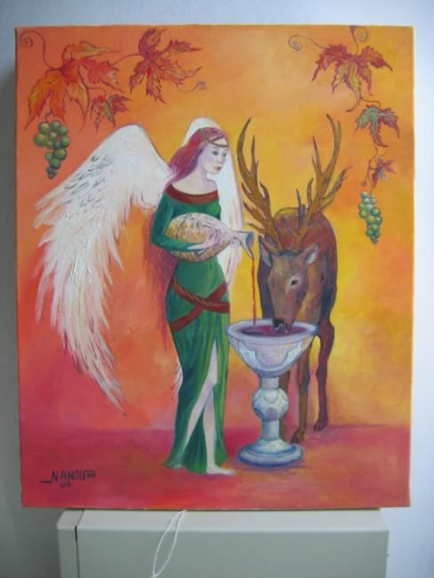 Painting titled "ange de l'amitié" by Nanou, Original Artwork, Oil