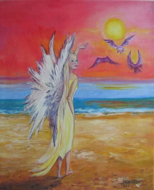 Peinture intitulée "ange de l'espoir" par Nanou, Œuvre d'art originale, Huile