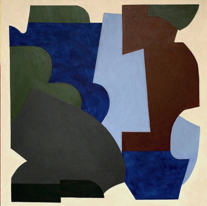 Peinture intitulée "Composition with Aq…" par Naoko Paluszak, Œuvre d'art originale, Huile Monté sur Châssis en bois