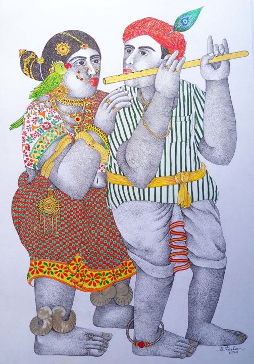 Dessin intitulée "flute.jpg" par Narahari Bhawandla, Œuvre d'art originale, Encre