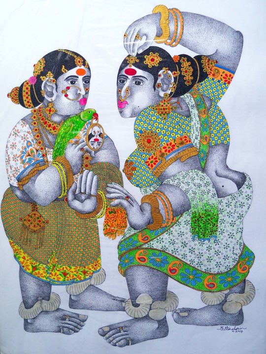 Drawing titled "gossip-2.jpg" by Narahari Bhawandla, Original Artwork, Ink