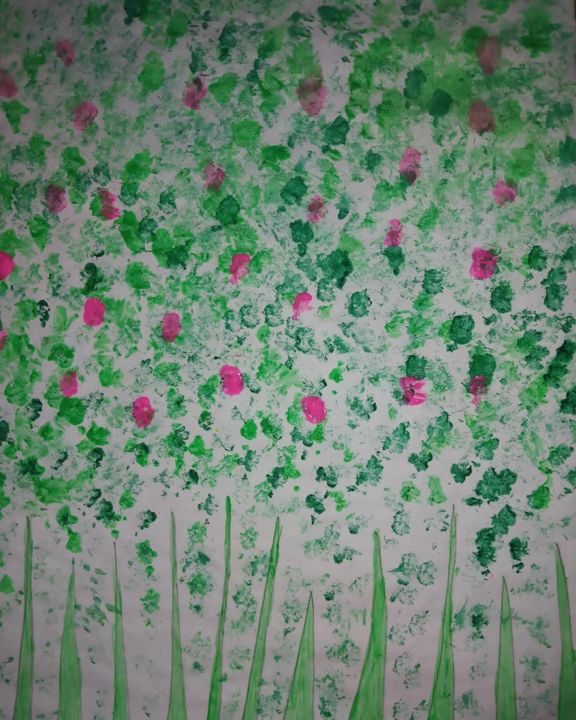 Pintura intitulada "Field with rose flo…" por Nara Sousa, Obras de arte originais, Guache