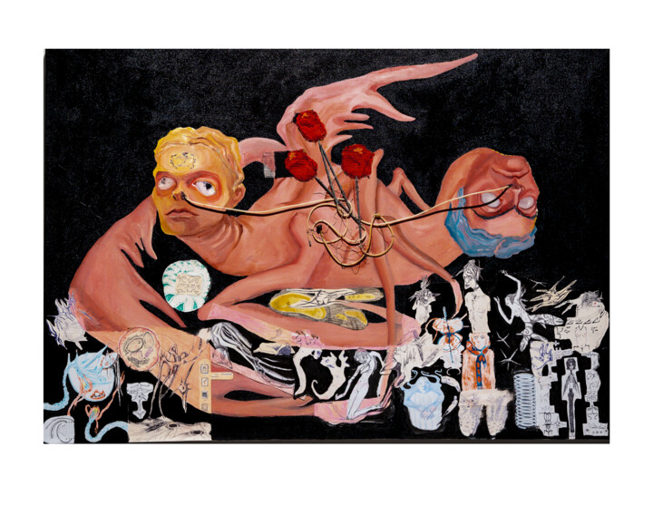 Peinture intitulée "Hemotransfusion" par Narcissuz, Œuvre d'art originale, Huile Monté sur Châssis en bois