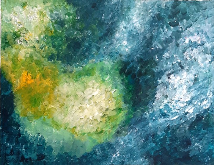 Malerei mit dem Titel "sea - yellow - blue" von Narda, Original-Kunstwerk, Acryl