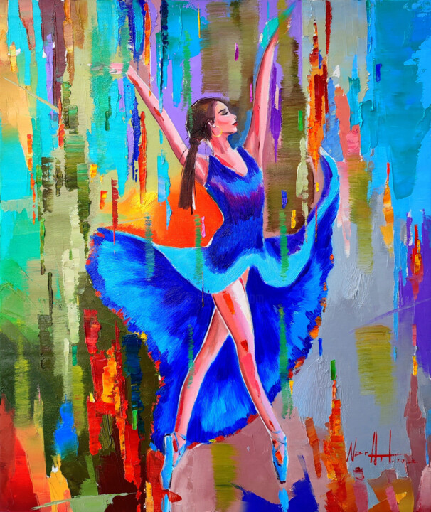 Painting titled "Ballet dancer 50x60…" by Narek Jaghacpanyan, Original Artwork, Oil Mounted on Wood Stretcher frame