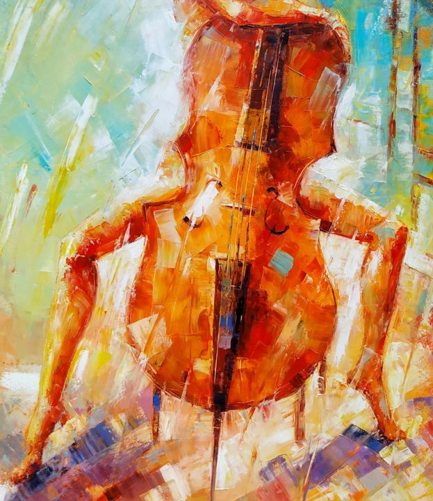 Sonho Arte Da Pintura A Óleo Agradável Novo Jogo Menina Cello