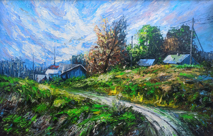 Картина под названием "Spring in village (…" - Narek, Подлинное произведение искусства, Масло Установлен на Подрамник