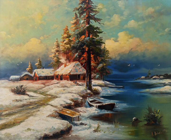 Картина под названием "Fairytale winter (9…" - Narek, Подлинное произведение искусства, Масло Установлен на Подрамник