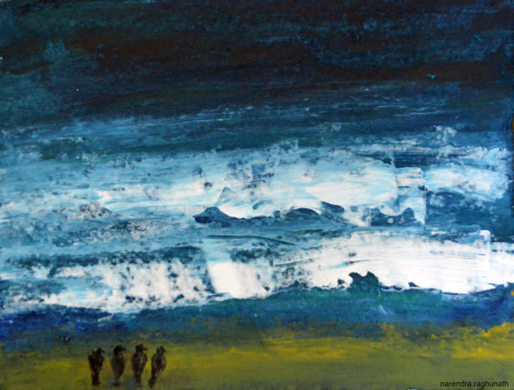 Painting titled "birds besides sea" by Narendraraghunath, Original Artwork