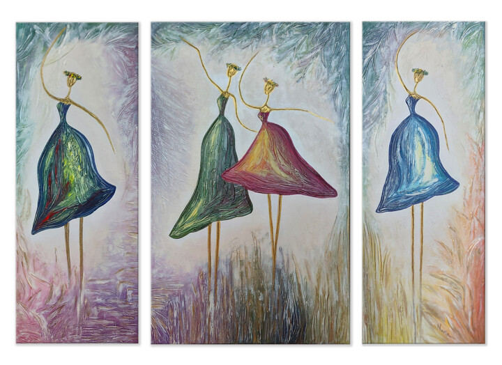 Картина под названием "Ballerinas" - Narine Vardanyan (Narin), Подлинное произведение искусства, Акрил Установлен на Деревян…
