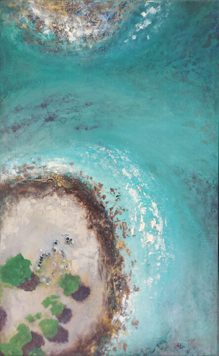 Painting titled "Island" by Narine Vardanyan (Narin), Original Artwork, Acrylic Mounted on Wood Stretcher frame