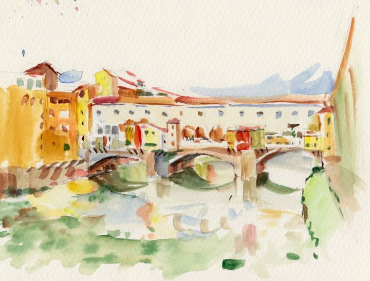 Painting titled "Ponte Vecchio, Flor…" by Narine Grigoryan, Original Artwork