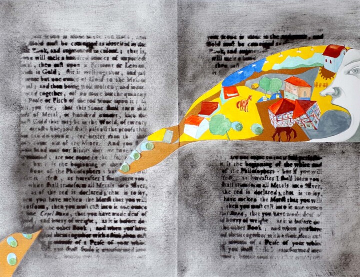 Drawing titled "The Book" by Narine Grigoryan, Original Artwork, Gouache