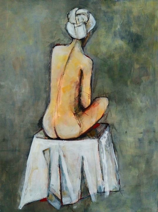 Schilderij getiteld "Woman in the bathro…" door Natalija Milutinovic, Origineel Kunstwerk, Acryl