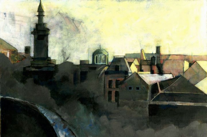 Schilderij getiteld "City cinnamon" door Natalija Milutinovic, Origineel Kunstwerk, Acryl