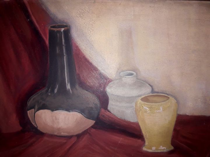 Painting titled "Still life" by Nasreen Suhail, Original Artwork, Oil