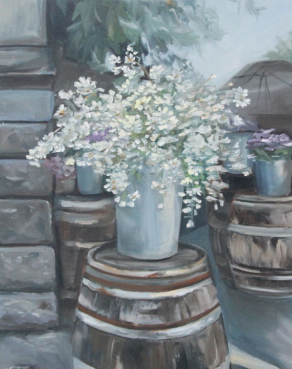 Painting titled "flower shop" by Anastasia Kolesnikova, Original Artwork, Oil