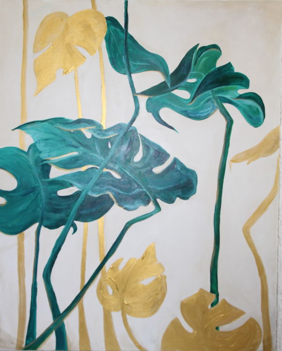 Painting titled "monstera" by Anastasia Kolesnikova, Original Artwork, Airbrush