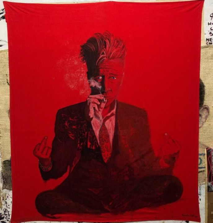 Painting titled "David Lynch sends e…" by Aleksandr Zhukovskii, Original Artwork, Oil