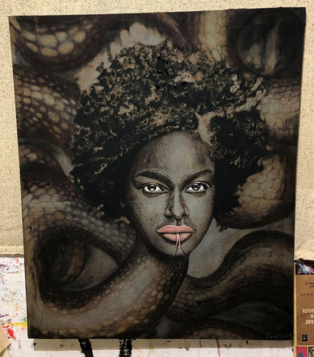 Painting titled "Snake woman" by Aleksandr Zhukovskii, Original Artwork, Pigments