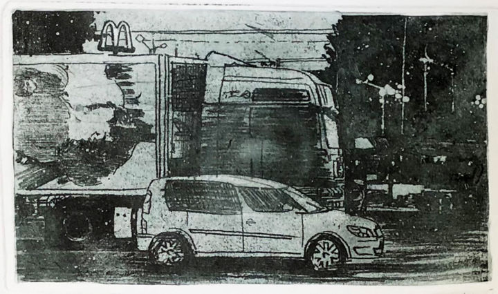Obrazy i ryciny zatytułowany „Traffic jams, serie…” autorstwa Nastya Chernenko, Oryginalna praca, Akwaforta