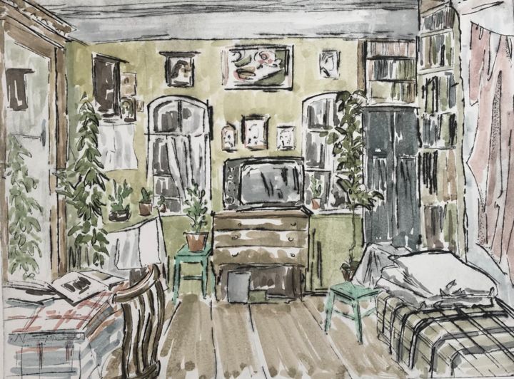 Printmaking titled "A room" by Nastya Chernenko, Original Artwork, Engraving