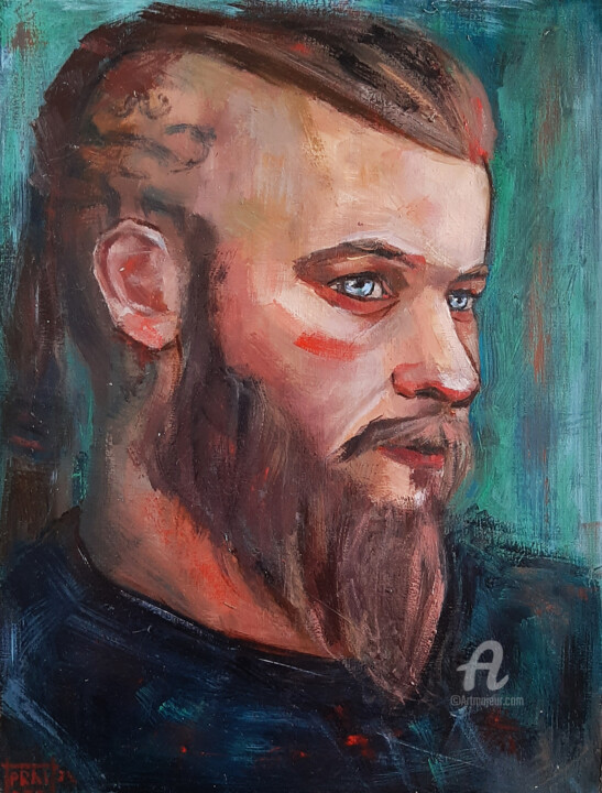 Painting titled ""Vikings  Lagnar Lo…" by Nastya Prairie, Original Artwork, Oil