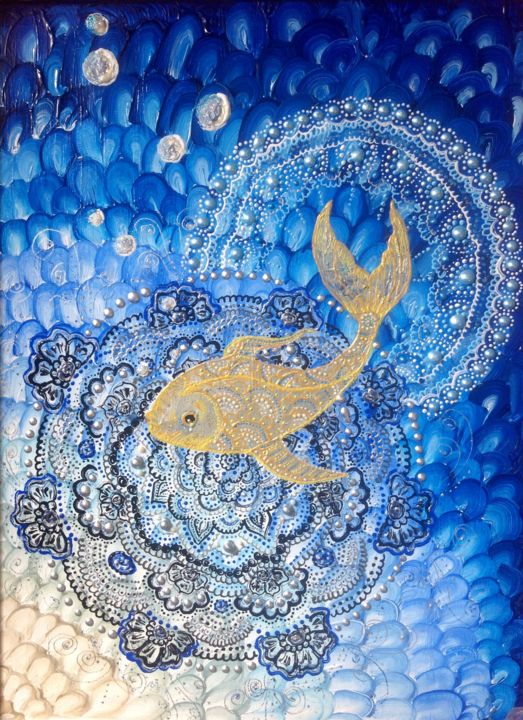 Картина под названием "Золотая рыбка" - Анастасия Водясова, Подлинное произведение искусства, Акрил