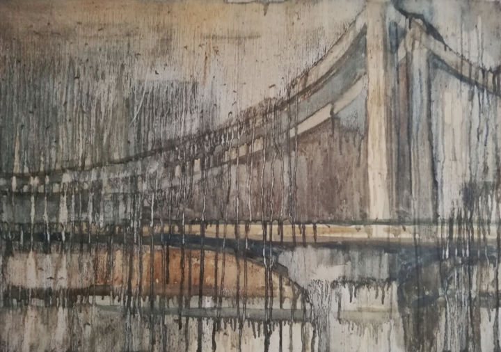 Painting titled "Abstract bridge" by Nastia Manga, Original Artwork, Oil