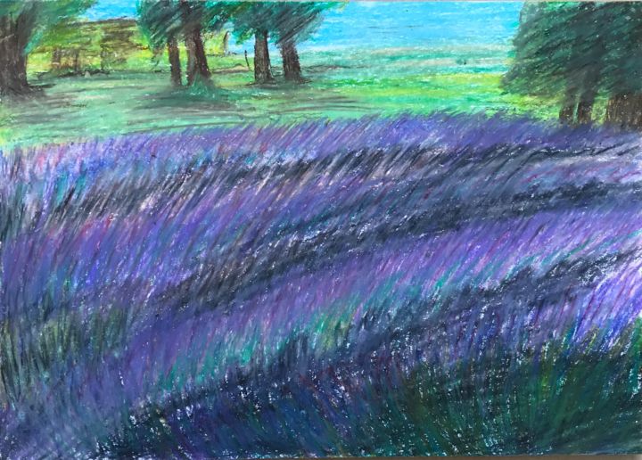 Рисунок под названием "«Лавандовое поле»" - Anastasia Ustinova, Подлинное произведение искусства, Пастель