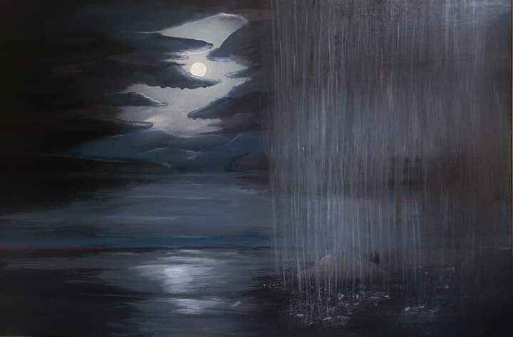 Painting titled "Moon" by Nasy Zachou, Original Artwork, Acrylic