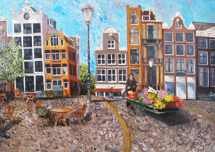 Peinture intitulée "Morning Amsterdam" par Ginger, Œuvre d'art originale, Huile