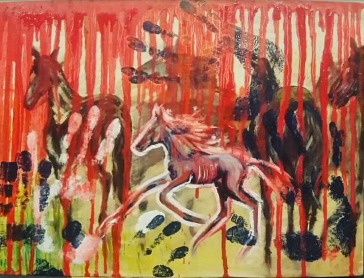 Peinture intitulée "Blood horse" par Nat Tortue, Œuvre d'art originale, Huile