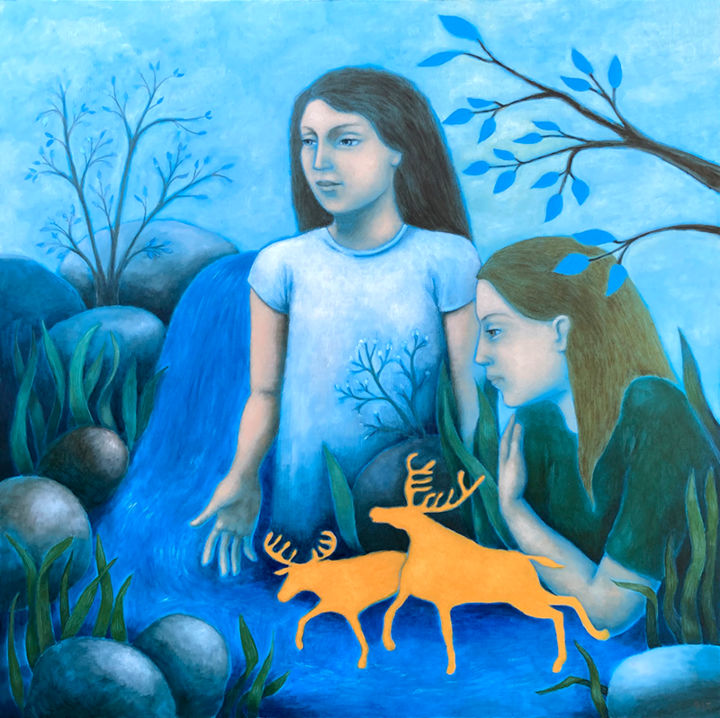 Peinture intitulée "Au bord de l'eau" par Nathalie Tousnakhoff, Œuvre d'art originale, Huile