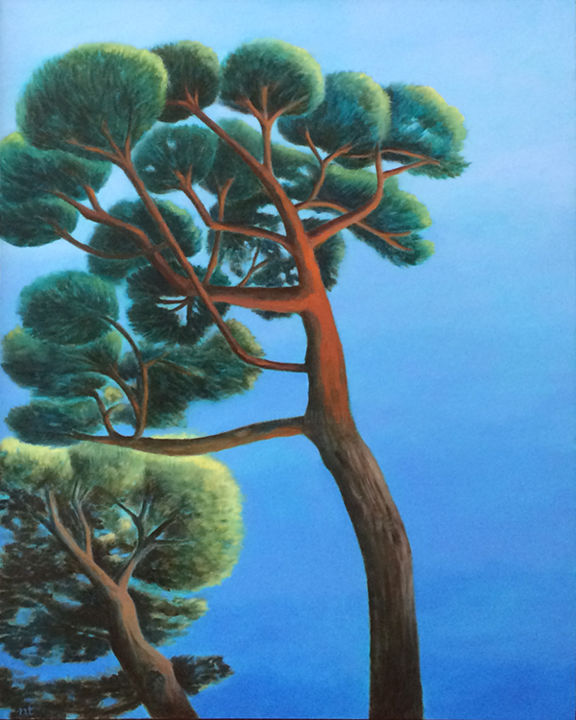 Pintura intitulada "Deux pins" por Nathalie Tousnakhoff, Obras de arte originais, Óleo