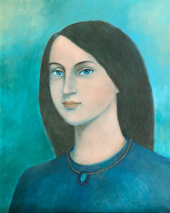 Malarstwo zatytułowany „Portrait bleu” autorstwa Nathalie Tousnakhoff, Oryginalna praca, Olej