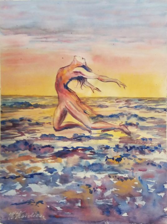 Malarstwo zatytułowany „Sea. Dance. No. 3” autorstwa Наталья Каволина, Oryginalna praca, Akwarela