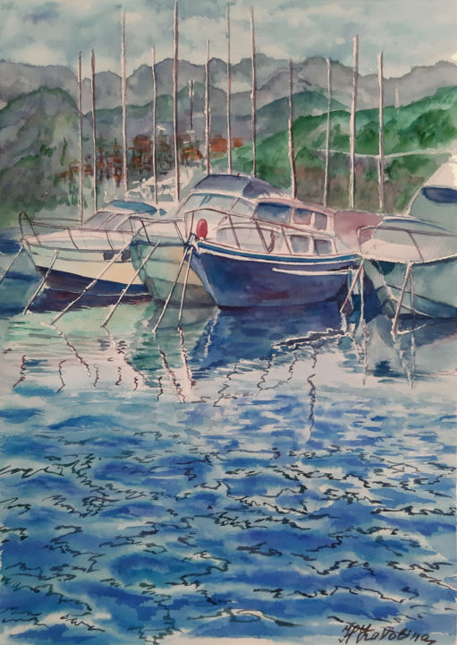 Painting titled "Southern Italy. Sea…" by Natalia Kavolina, Original Artwork, Watercolor