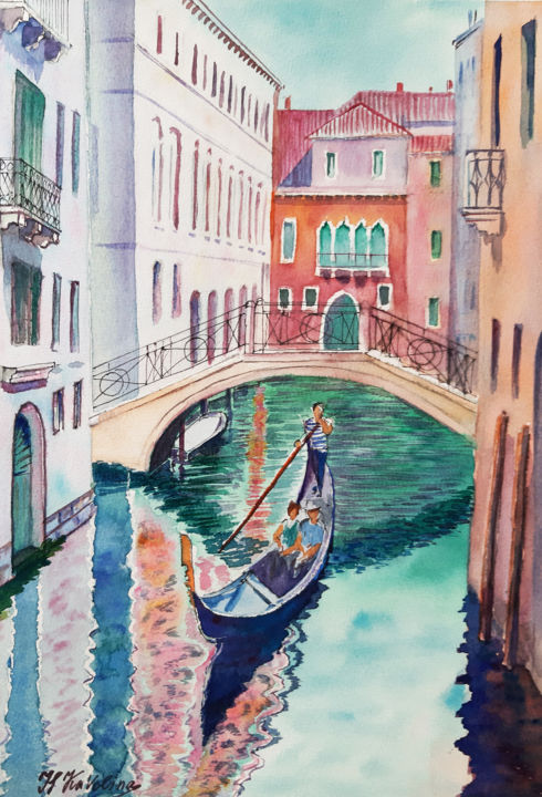 Painting titled "Venice. Houses and…" by Natalia Kavolina, Original Artwork, Watercolor