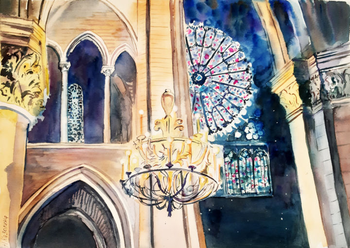 Painting titled "Notre-Dame de Paris…" by Natalia Kavolina, Original Artwork, Watercolor